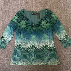 Sheer Green black floral summer  Women's top sz XL whimsical festival